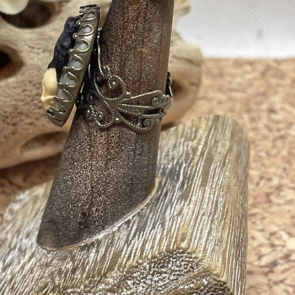 Renaissance CAMEO Skull Black Crow Raven gothic Ring Adjustable Christmas gift - Picture 8 of 16